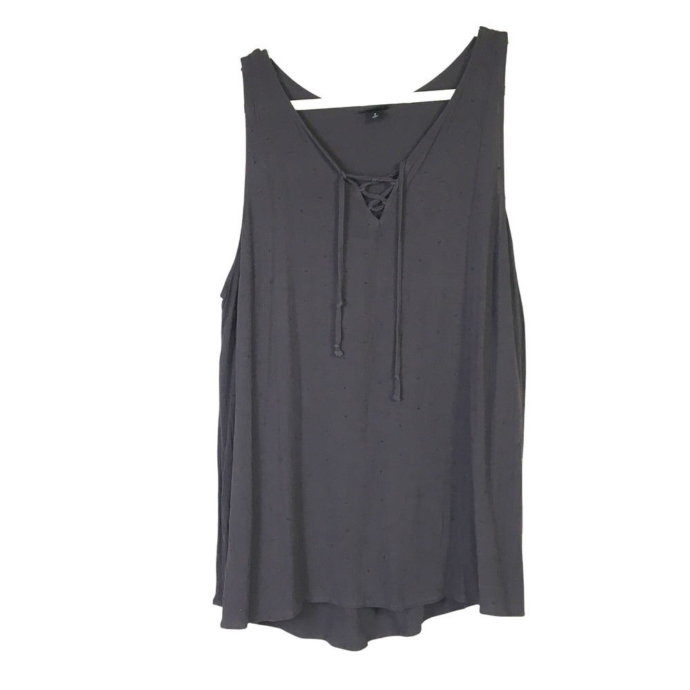 Torrid Lace Up Swiss Dot Sleeveless Tank Top 2 Grey